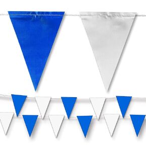 Blue & White Pennant Banner Flags | OSHA 500lb Rated | Strand Fade Resistant 【408FT】