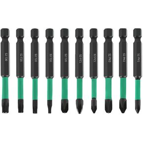 10PCS Magnetic Screwdriver Bit Set with Phillips+Pozidriv+Torx Head, Phillips Cross Head Screwdriver Bit, 1/4" Hex Shank Drill Bit Set S2 Steel Security Torx Screwdrive Bit (70mm)