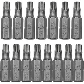 15 Pack T25 TORX Bits 1/4 Inch Hex Shank 1'' Length S2 Steel Security Bit Replacement for Stubby Ratcheting Screwdrivers Electric Cordless Screw Driver Hand Power Drill