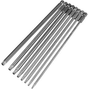 11PCS 200mm 1/4" Hex Shank Torx Screwdriver Bit Set, S2 Steel Magnetic Security Torx Bit, Tamper Proof Star Screwdriver Bit Set, extra long T6 - T40 Security Torx Bit with CNC Machined Tips