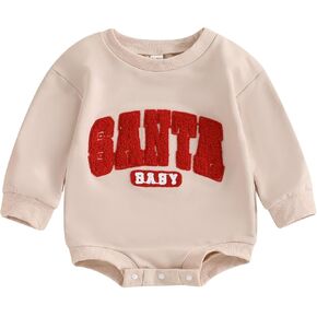 Baby Girl Boy Christmas Outfit Santa Embroidery Long Sleeve Bubble Sweatshirt Romper Newborn Fall Winter Clothes