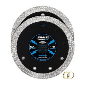CRALY 4-1/2 Inch Ultra Thin Diamond Saw Blade for Angle Grinder, 7/8 Inch Arbor, Cutting Wheel with Integrated Flange, Wet/Dry Cutting, for Ceramic, Tile, Marble, Granite, Brick, Porcelain, 2-pk