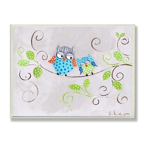 The Kids Room by Stupell Pair of Blue Polka Dot Owls on Swirly Tree Branch Rectangle Wall Plaque