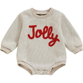 FIOMVA My First Christmas Baby Boy Outfit Newborn Bubble Romper Sweatshirt Infant Girl Knit Sweater Fall Winter Clothes