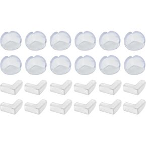 Table Corner Protectors for Furniture - Silicone Corner Guards Self-adhesive, 24 Pcs - Clear Furniture Corner & Edge Safety Bumpers - Sharp Edge Protector Pads for Desk, Glass Tables, L and Ball Shape