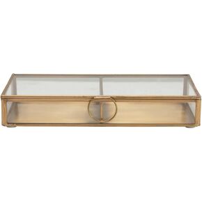 Creative Co-Op Metal and Glass 3 Compartments, Brass Finish Box, 5" L x 5" W x 2" H