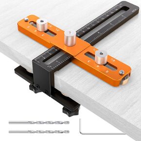VIGRUE Cabinet Hardware Jig with New Improved Double Fixture, Adjustable Cabinet Handle Template Tool, Drawer Locator Drill Guide for Knobs, Handles and Pulls