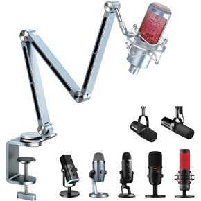 Boom Arm Mic Stand,3-Section Adjustable Desk Microphone Arm Stand,360°Rotatable Sturdy Aluminum Alloy Desktop Mic Arm Stand for Podcast Video Radio Recording Streaming Gaming, Home Office(Black)