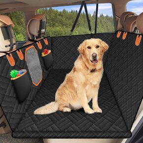 Back seat extender for dogs.hard bottom car seat cover for dogs with Mesh Window and Storage Pocket,dog travel accessories,Supports 400LB Waterproof Dog Hammock for Car Dog Car Bed for Car, SUV, Truck
