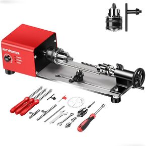 Mini Lathe, WM101A Mini Wood Lathe Machine, 24VDC 96W Power Lathe, Small Benchtop Lathe with Wood Turning Lathe Tools Kits, Infinitely Variable Speed, Professional for DIY Woodworking.