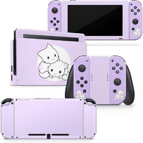 Tacky Design Kawaii Anime Skin Compatible with Nintendo Switch Skin Wrap Cover, Pastel Pink Cats Skin for Nintendo Switch Stickers, Premium Vinyl 3M Full Wrap Decal