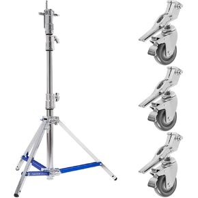 Flashpoint 5.7' Lowboy Steel Stand Pro with Leveling Leg and Combo Head, Silver with Wheel Set