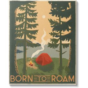 Stupell Industries Born to Roam Phrase Rustic Forest Camping Tent, Designed by Janelle Penner Canvas Wall Art, 16 x 20, Green