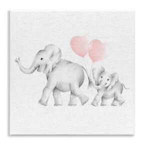 Stupell Industries Elephant Family Pink Balloon Linen Look Wall Plaque Art, Proudly Made in USA