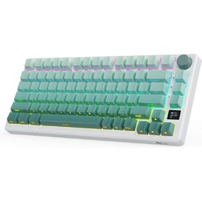 RK ROYAL KLUDGE M75 Wireless Mechanical Keyboard with OLED Display & Knob 2.4GHz/BT5.1/Wired Gaming Keyboard 75% Gasket Mounted 81-Key Side Printed PBT Keycap, RGB Backlit Hot Swappable Cloud Switch