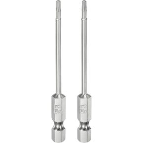 HARFINGTON 2pcs T20 Security Torx Bit 1/4" Hex Shank 3" Long S2 Steel Magnetic Tamper Resistant Star Bits Screwdriver Torx Head with Hole for Driver Drill Bits Remove Fastening Screws