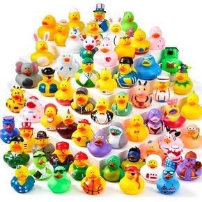 JOYIN 120 Pcs Rubber Ducks, Random Assortment Jeep Ducks Bulk with Mesh Carry Bag, Mini Rubber Duckies for Toddler Baby Bath Toys, Kids Bath Pool Toys Birthday Gifts Party Favors
