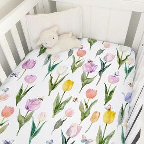 Watercolor Yellow Sunflowers Baby Crib Sheet 52''x28'' Boho Sunflowers Leaves Stretchy Fitted Crib Mattress Covers for Boy Girl Summer Wild Floral Soft Baby Sheets for Standard Crib Toddler Mattress
