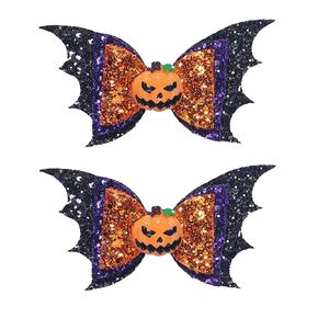 Halloween Bow Hair Clips Sparkly Ghost Hair Bows Alligator Clip for Kids Girls Glitter Bat Wing Sequin Hairpins Black and Purple Goth Hair Accessories for Halloween Parades Party Hair Decorations 2PCS