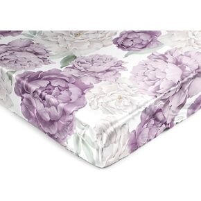 Sweet Jojo Designs Lavender Purple Boho Shabby Chic Floral Girl Baby Satin Fitted Crib Sheet Infant Newborn Nursery Toddler Bed Room Standard Mattress Ivory Bohemian Vintage Watercolor Elegant Green
