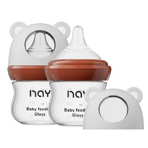 Natural Glass Baby Bottle for Breastfeeding Babies, 5.4oz Anti-Colic Baby Bottle with Slow Flow Nipples (S), Clear, Wide Neck, 4 Pack, 1 Months+
