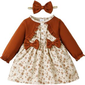 Newborn Baby Girl Dress Toddler Long Sleeve Ruffle Floral Dress Infant Girl Outfit Cute Baby Fall/Winter Dress for Girls