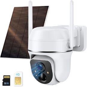 mivo 4G LTE Cellular Solar Security Cameras Wireless Outdoor, No WiFi Solar Powered Camera with 32GB SD Card,SIM Card(7 Days Unlimited Data), 360°Live View,2K+ Color Night Vision,Motion Siren Alert