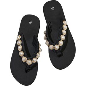Verdusa Women's Pearl T-Strap Flip Flop Sandals Summer Beach Thong Flat Sandal