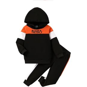 2-6T Toddler Baby Boy Clothes Long Sleeve Hooded Pullover Colorblock Sweatshirt + Pants 2pcs Fall Winter Outfit Set