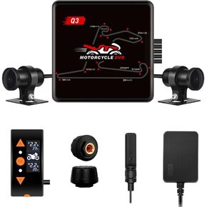 VSYSTO Motorcycle Dash Cam, OLED Display Wired Controller, Parking Monitoring, GPS, Tire Pressure Sensors, Waterproof HD 1080P 150° Wide Angle Front & Rear Camera