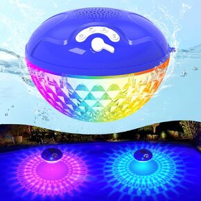 Pool Bluetooth Speaker with Lights, IP68 Waterproof Floating Pool Speakers, 10W Stereo Loud Sound Hot Tub Speaker for Pool, Spa and Outdoor Swim, TWS Pairing, Handsfree RGB Pool Light Speaker