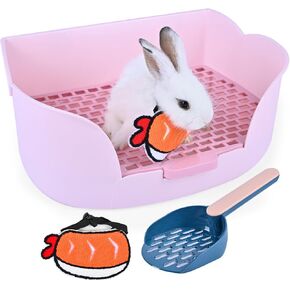 SunshineBio Rabbit Litter Box Toilet for Small Animal Bunny Rabbits Guinea Pig Galesaur Ferrets Corner Litter Pan Potty Trainer with Stainless Steel Panel Small Pets Cage Toilet Bedding Box (Green)