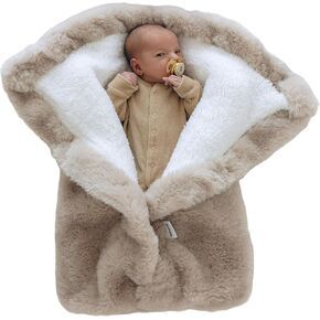 Warm Swaddle Blanket for Baby Boy or Girl, Multi Use Baby Wrap Swaddle, Ultra-Soft Fleece Interior Plush Exterior, Winter Stroller Blanket, Cold Weather Baby Swaddle (Beige, 0-6 Months)