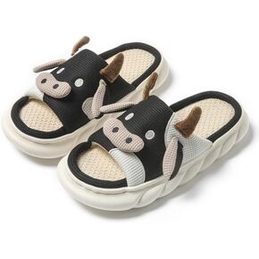 Fuzzy Cow Slippers for Women, Soft Animal House Slippers
