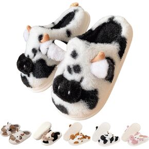 Cartoon Cow Cotton Slippers,Cute Cozy Fuzzy Animal Slippers For Women,Winter Warm Plush Comfy Indoor Outdoor Slippers