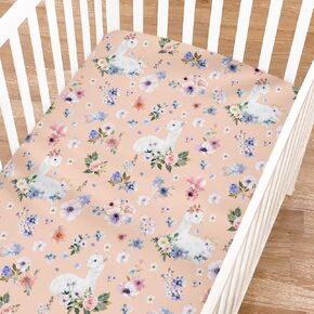 Watercolor Llama Boho Floral Leaves Baby Crib Sheet for Boy and Girl 52"x28" Llama Wild Plants Soft Crib Mattress Sheet Animal Breathable Stretchy Bed Sheets Fits Standard Crib and Toddler Mattresses