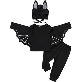 YOUNGER TREE Toddler Baby Girls Boys Halloween Outfit Black Bat Shirt Long Sleeve Pant Set with Hat Winter Clothes