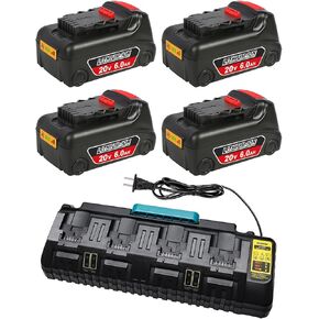 6.0Ah Replacement for Dewalt 20V Battery 4Pack 20v Max Battery with DCB104 Battery Charger Station for DCB201 DCB204 DCB206