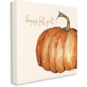 Stupell Industries Happy Fall Yall Autumn Pumpkin Seasonal Design Canvas Wall Art, 17x17, White