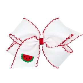 Wee Ones Girls King White Grosgrain Bows with Moonstitch Edge and Fruit Embroidery on the Tail