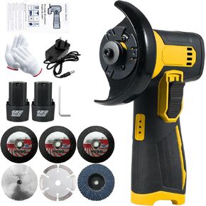 12V Cordless Angle Grinder Kit, 19500rpm Mini Angle Grinder with 3 Inch Grinding Disc 2pcs 1300mAh Battery and 6pcs Cutting Discs Electric Grinding Tool for Polished Wood Stone Steel etc.