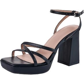 LALA IKAI Women's Platform Strappy Heels Chunky Block Heeled Sandals with Ankle Strap Square Open Toe for Wedding Party Y2K Dress Shoes