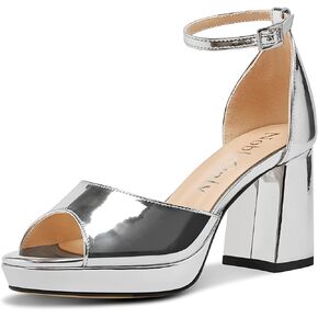 NobleOnly Platform Heels for Women Platform Sandals Block Chunky Heels Peep Open Toe Heeled Sandals Ankle Strap Wedding Party Prom Shoes 3.2 Inches Heels