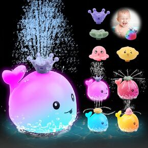 candyfouse Baby Whale Bath Toys,Whale Bath Toy Sprinkler, Light Up Bath Toys for Toddlers 1-3, Four Water Spray Patterns, Waterproof Design, Bathtub Fountain Spray Toy, Baby Birthday Shower Gifts