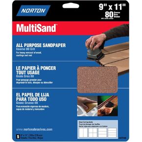 9" x 11" Norton 47740 MultiSand All Purpose Sanding Sheet 80-Grit Handy-Pack