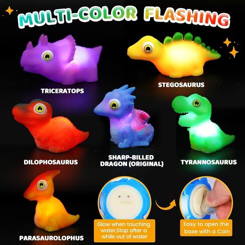 Orzbow Light Up Bath Toys for Kids Toddlers 1-3, No Hole Dinosaur Baby Bath Toys, LED Light Water Toys with Bath Book & Mesh Organizer for Bathtub Bathrooms Pool and Shower, Gift for infant Babies Boy in Saudi Arabia