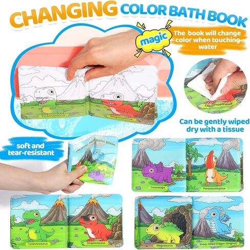 Orzbow Light Up Bath Toys for Kids Toddlers 1-3, No Hole Dinosaur Baby Bath Toys, LED Light Water Toys with Bath Book & Mesh Organizer for Bathtub Bathrooms Pool and Shower, Gift for infant Babies Boy in Saudi Arabia
