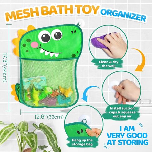 Orzbow Light Up Bath Toys for Kids Toddlers 1-3, No Hole Dinosaur Baby Bath Toys, LED Light Water Toys with Bath Book & Mesh Organizer for Bathtub Bathrooms Pool and Shower, Gift for infant Babies Boy in Saudi Arabia