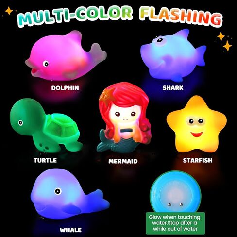 Orzbow Light Up Bath Toys for Kids Toddlers 1-3, No Hole Dinosaur Baby Bath Toys, LED Light Water Toys with Bath Book & Mesh Organizer for Bathtub Bathrooms Pool and Shower, Gift for infant Babies Boy in Saudi Arabia