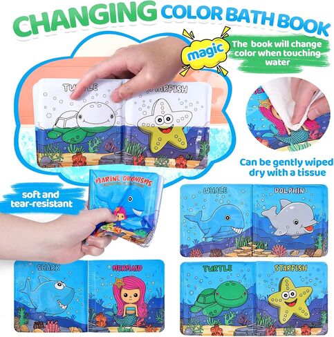 Orzbow Light Up Bath Toys for Kids Toddlers 1-3, No Hole Dinosaur Baby Bath Toys, LED Light Water Toys with Bath Book & Mesh Organizer for Bathtub Bathrooms Pool and Shower, Gift for infant Babies Boy in Saudi Arabia